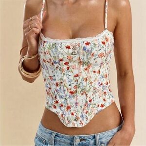 SHEIN Floral Lace-Up Corset Top NWOT